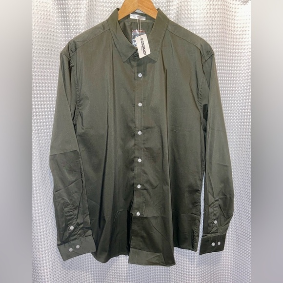 2/40$ Men’s COOFANDY kaki army green buttoned long sleeves shirt Sz Large - Picture 2 of 9